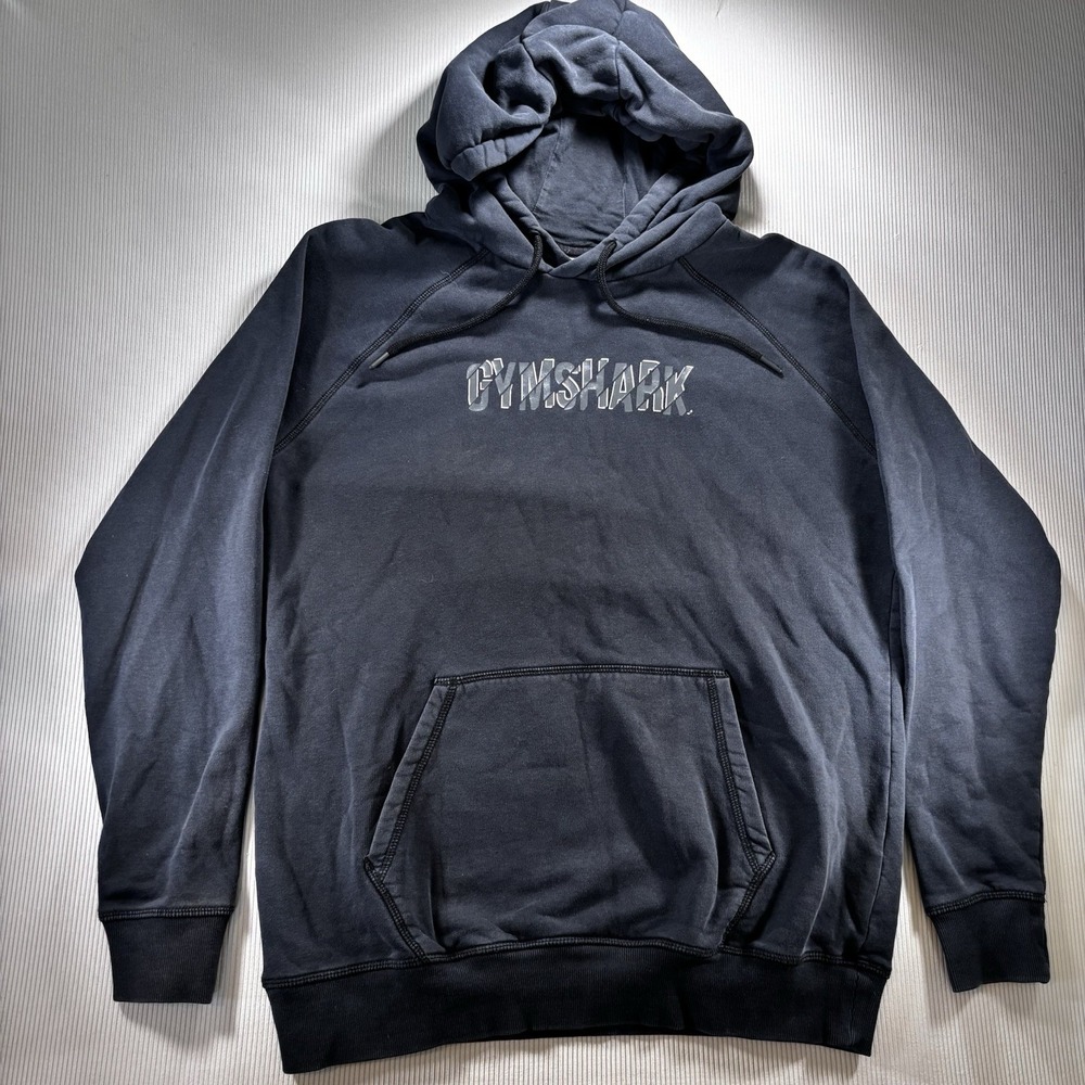 Gymshark Hoodie Mens Black Pullover Graphic Kangaroo Pocket Athletic Gym Med